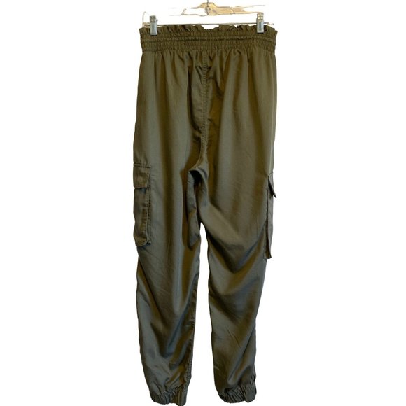 Abercrombie & Fitch Cargo Joggers Olive Green High Rise Paperbag Waist - Picture 3 of 12